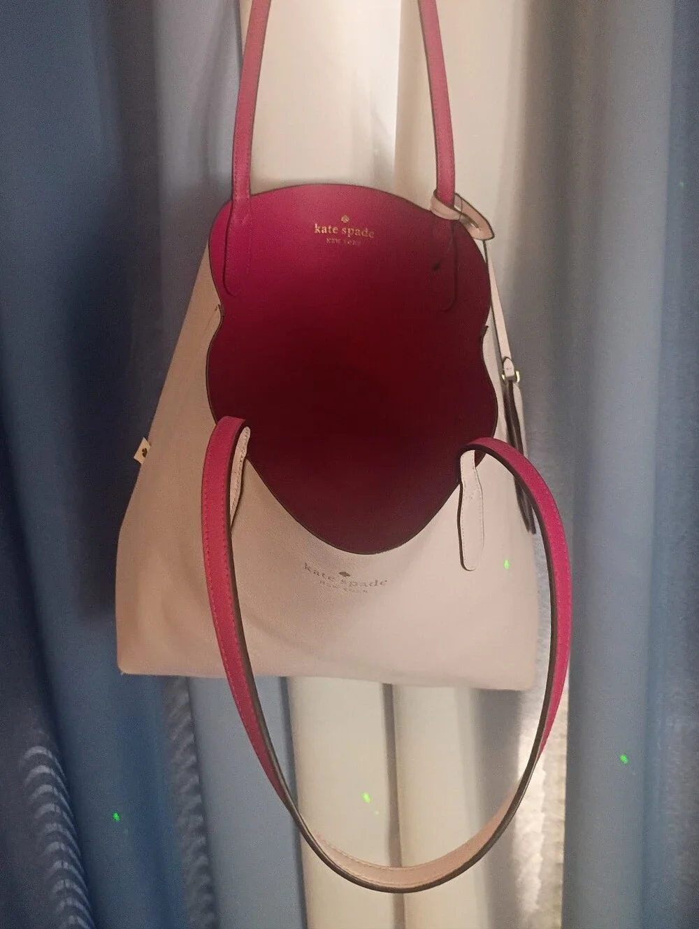 kate spade Reversible Fuchsia and White Tote with Cardholder NWOT